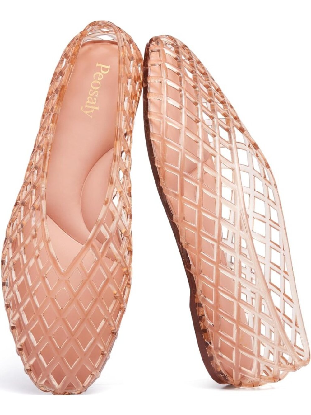 Women's Champagne Comfortable Slip On Pointed Toe Jelly Flats Casual Shoes